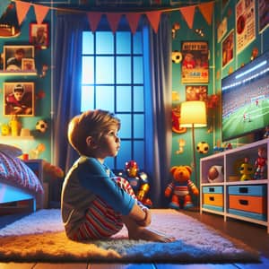 Young Boy Watching TV in Colorful Room