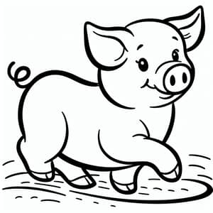 Playful Pig Coloring Page | Simple Cartoon Illustration