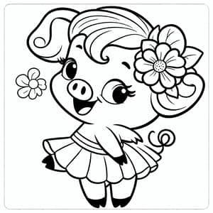 Playful Female Pig Coloring Page | Children's Illustration