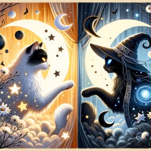 Cat Witches in Serene Harmony: Light vs Dark | Yin Yang Balance