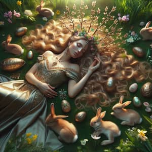 Enchanting Goddess with Bunny Ears in Meadow | Ethereal Scene