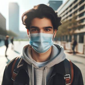 Young Middle-Eastern Man Wearing Face Mask in City Environment