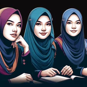 Malaysian Students in Hijab - Vibrant & Serious Academic Scene