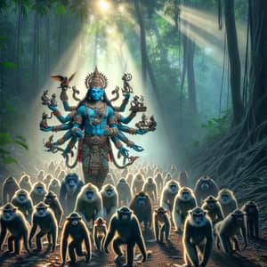 Monkey Army Escorting Hanuman: Divine Procession in Tropical Forest