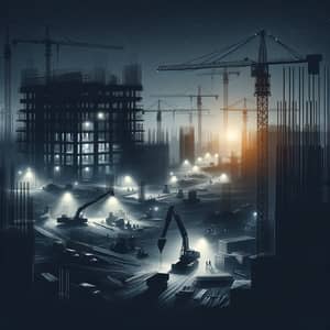 Twilight Construction Site | Nighttime Builders & Machinery