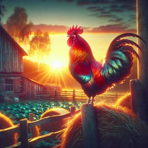 Majestic Rooster at Rustic Farm - Early Morning Scene