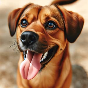 Playful Brown Fur Dog with Gleaming Eyes and Wagging Tail