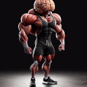 Hyper-Realistic Muscular Character in Gym Outfit with Vein-Adorned Head