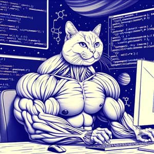 Muscular Cat Coding | Intergalactic Feline Programmer