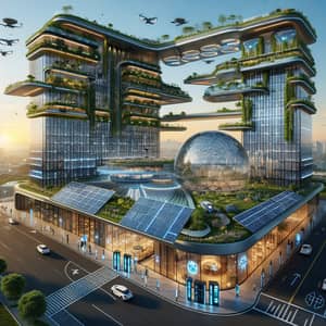 Futuristic Hotel with Solar Panels and Vertical Gardens