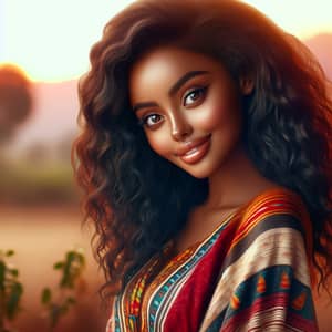 Beautiful Ethiopian Girl with Maple Syrup Skin in Traditional Dress