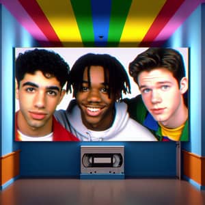 Colorful Hallway with Diverse Young Men | Toy Commercial Vibe