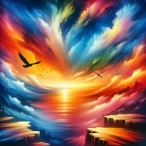 Symphony of Freedom: Inspiring Illustration of Bird Soaring in Vibrant Sky