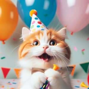 Joyful Cat Party | Colorful Celebration with Cat in Party Hat