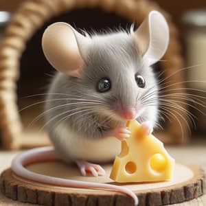 Adorable Mouse Enjoying Cheese in Cozy Mouse Hole