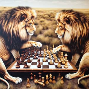 Majestic Lions Playing Chess - Contemporary Art on Savannah