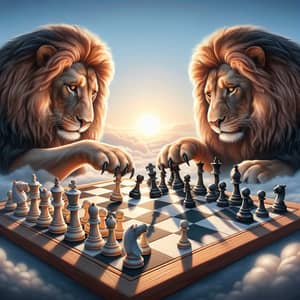 Whimsical Scene: Majestic Lions Engaged in Chess Game