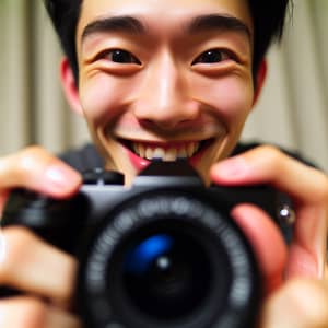 Asian Man Capturing Joyful Selfie | Smiling Face Photo