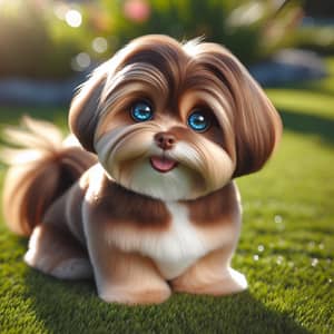 Adorable Dog with Chocolate Brown and Cream Fur in Park