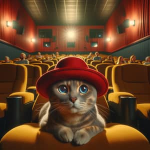 Cat with Blue Eyes and Red Hat in Cinema