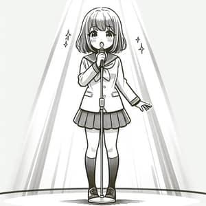 Passionate Young Girl Singing in Japanese School Uniform
