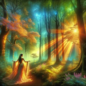 Ethereal Mystical Forest Scene with South Asian Woman