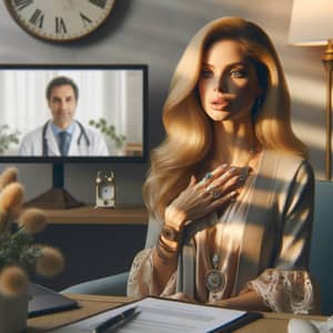 Charming Blonde Psychologist Conducting Teleconsultation with Hispanic Physician