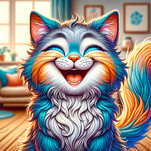 Joyful Feline Illustration - Vibrant Colors & Delightful Expression