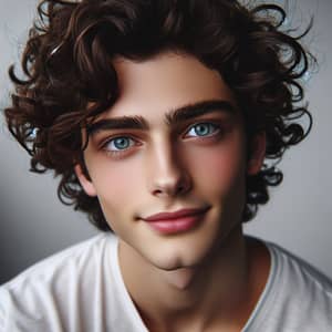 Captivating 19-Year-Old Male with Curly Dark Brown Hair & Steel Blue Eyes