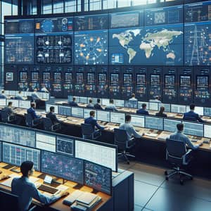 Electrical Grid Management Control Room | Operators Monitoring Infrastructure
