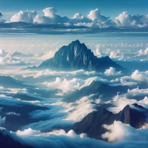 Tranquil Mountain Peak Amidst Gentle White Clouds