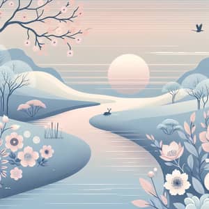 Soothing Illustration: Tranquil Nature Scene in Soft Colors