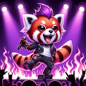 Aggretsuko Rocking Heavy Metal Concert with Purple Flames