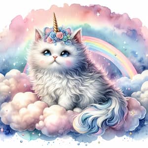 Caticorn Watercolor Art: Whimsical Cat Unicorn Painting