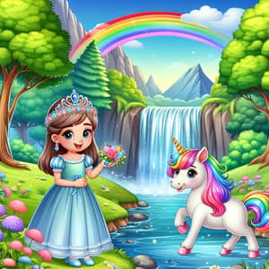 Joyful Princess Birthday Celebration with Unicorn by Waterfall