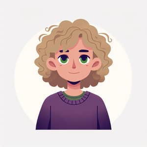 Imaginary Person Illustration with Green Eyes and Curly Blonde Hair