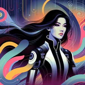 Illustration of Adult Asian Woman in Futuristic Outfit