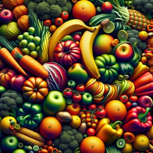 Colorful Fruits and Vegetables Arrangement | Vibrant Surreal Art
