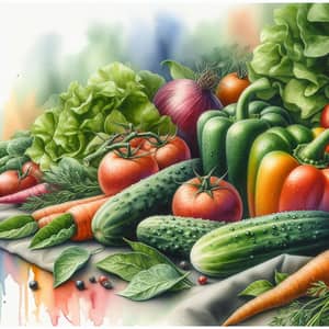 Vibrant Fresh Vegetables Watercolor Art