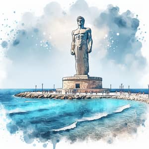 Majestic Colossus of Rhodes in Watercolor Style