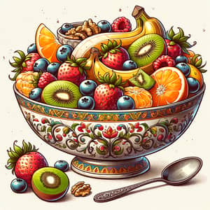 Colorful Fruit Salad with Strawberries, Bananas, Kiwis, and More