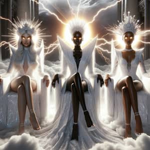 Celestial Queens of Diverse Descent in Throne Room - Enchanting Scene