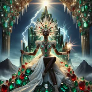 Majestic Black Woman on Emerald and Ruby Mountain | Divine Aura