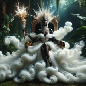 Radiant Black African Woman on Throne in Paradise | Eden-Inspired Portrait