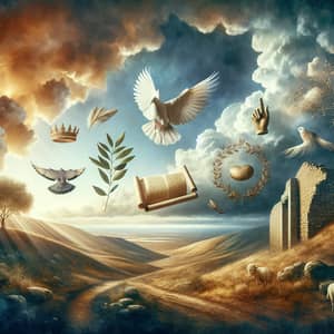 Biblical Prophecies: Desolate Landscape with Symbolic Elements