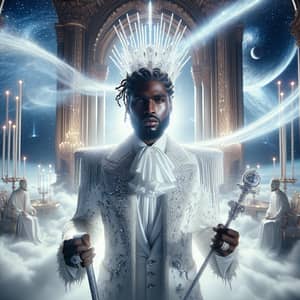 Ethereal Throne Room: Majestic Black Man in Jewel-Encrusted Suit