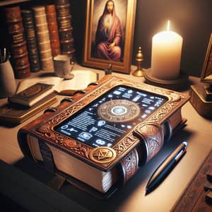 Modernized Bible with Electronic Display Screens in Antique Cover