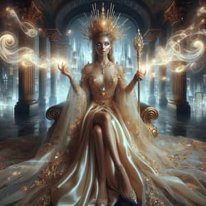Radiant Woman in Gold Gown at New Jerusalem | Divine Aura