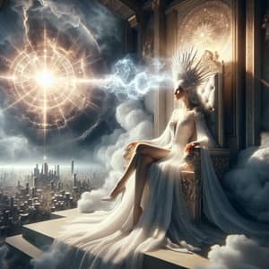 Woman Judging from Throne in New Jerusalem | White Gown & Crown