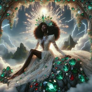 Black Woman on Emeralds & Rubies Rock: Ethereal Elegance